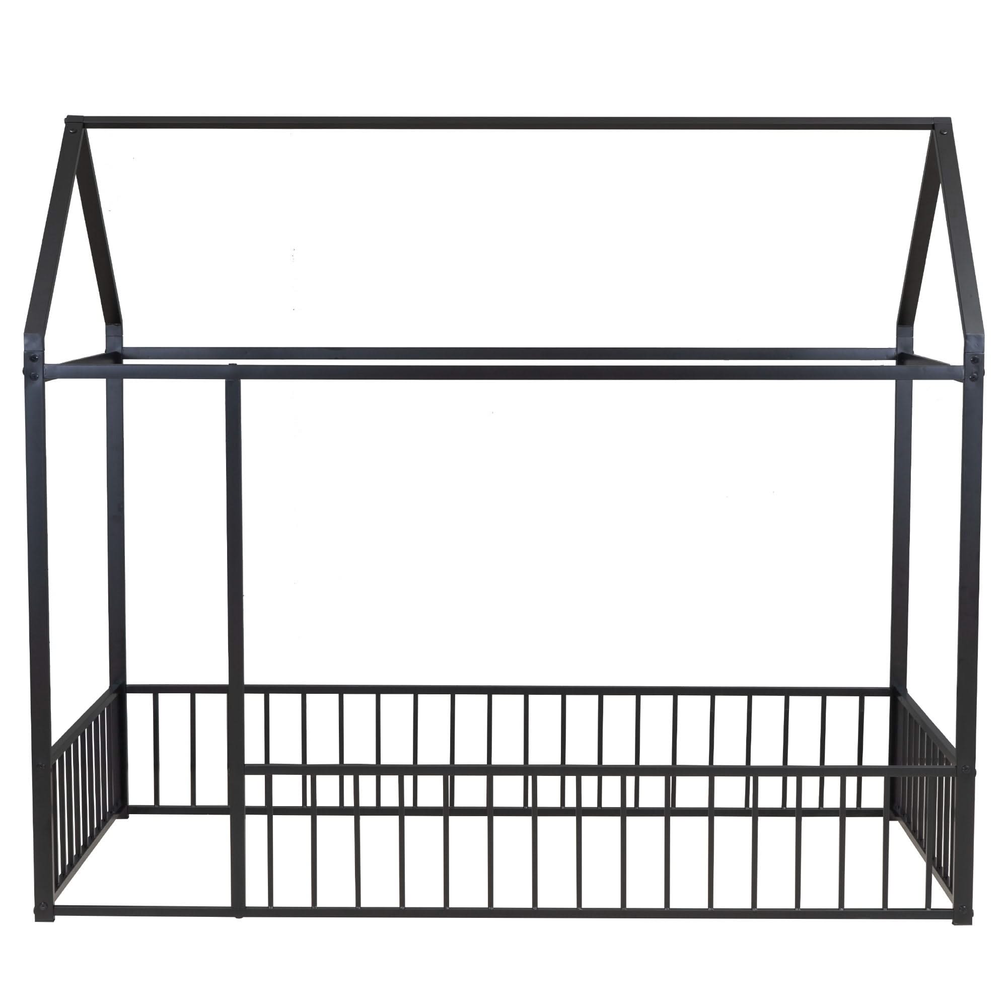 Metal Bed House Bed Frame With Fence