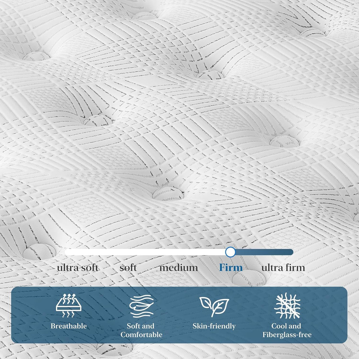 12" Hybrid Mattress, Memory Foam & Pocket Spring Bed, Medium Firm Comfort, Spine Support, Quiet & Breathable - White - King
