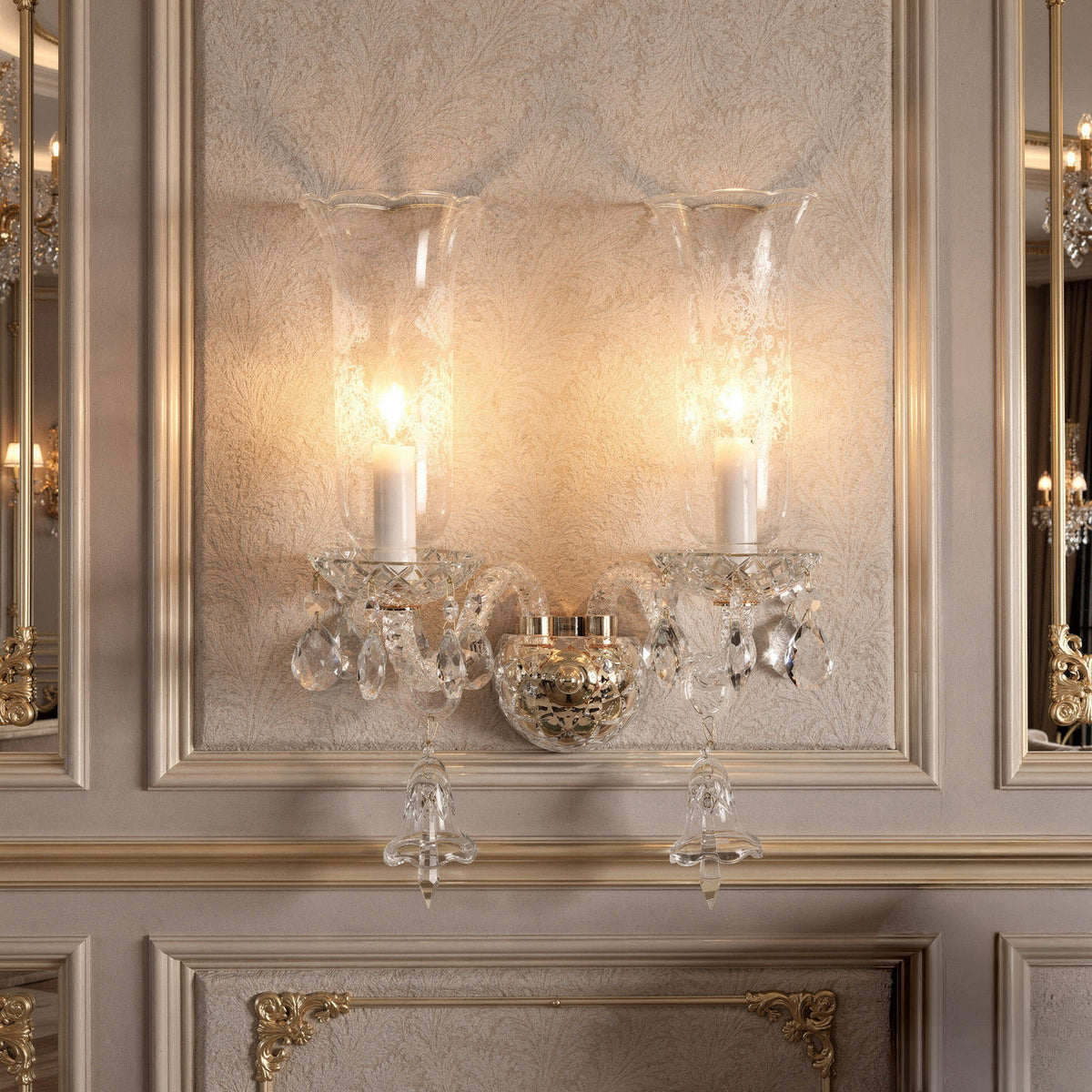 Michael Amini Lighting - Winter Palace 2-Light Traditional Crystal Wall Sconce - Gold / White