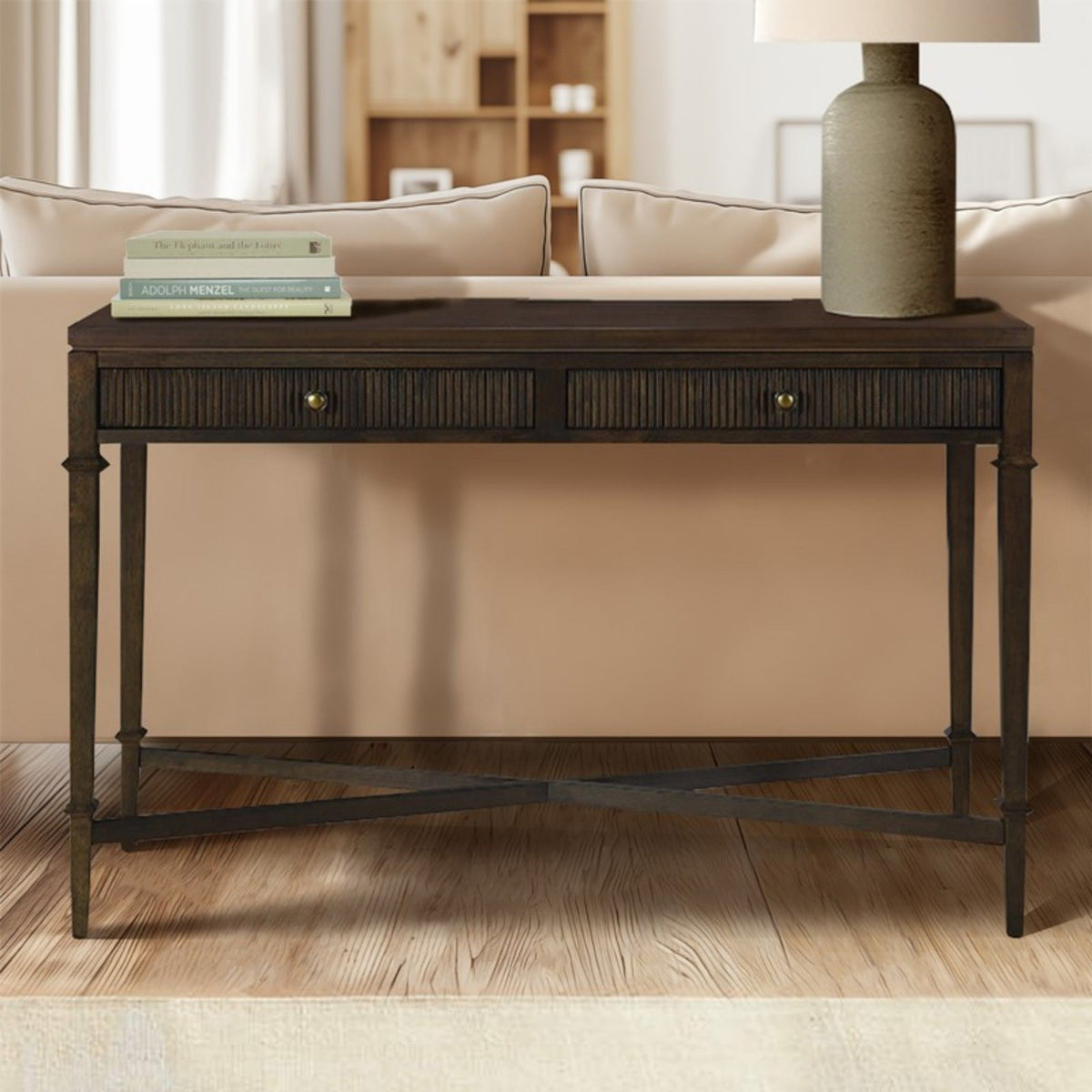 Fluted - 2 Drawer Storage Console Table - Brown