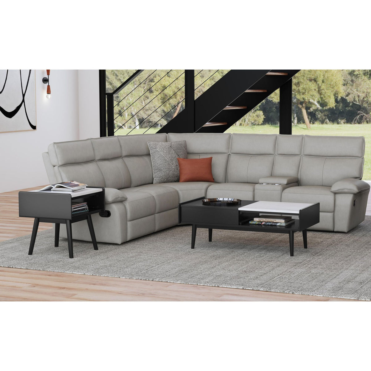 Lanette - Coffee Table With White Marble And Lift-Top - Black