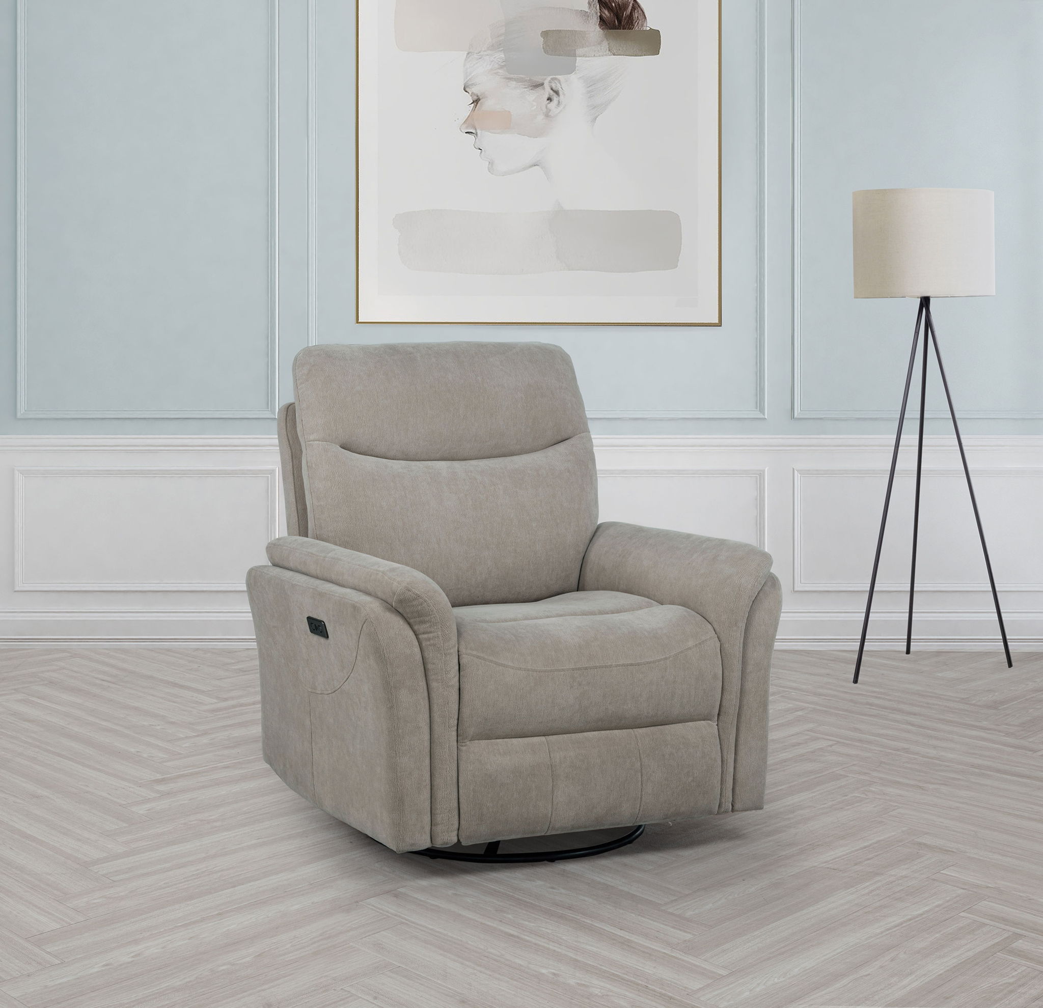 Adler Upholstered Power Swivel Glider Recliner Ivory