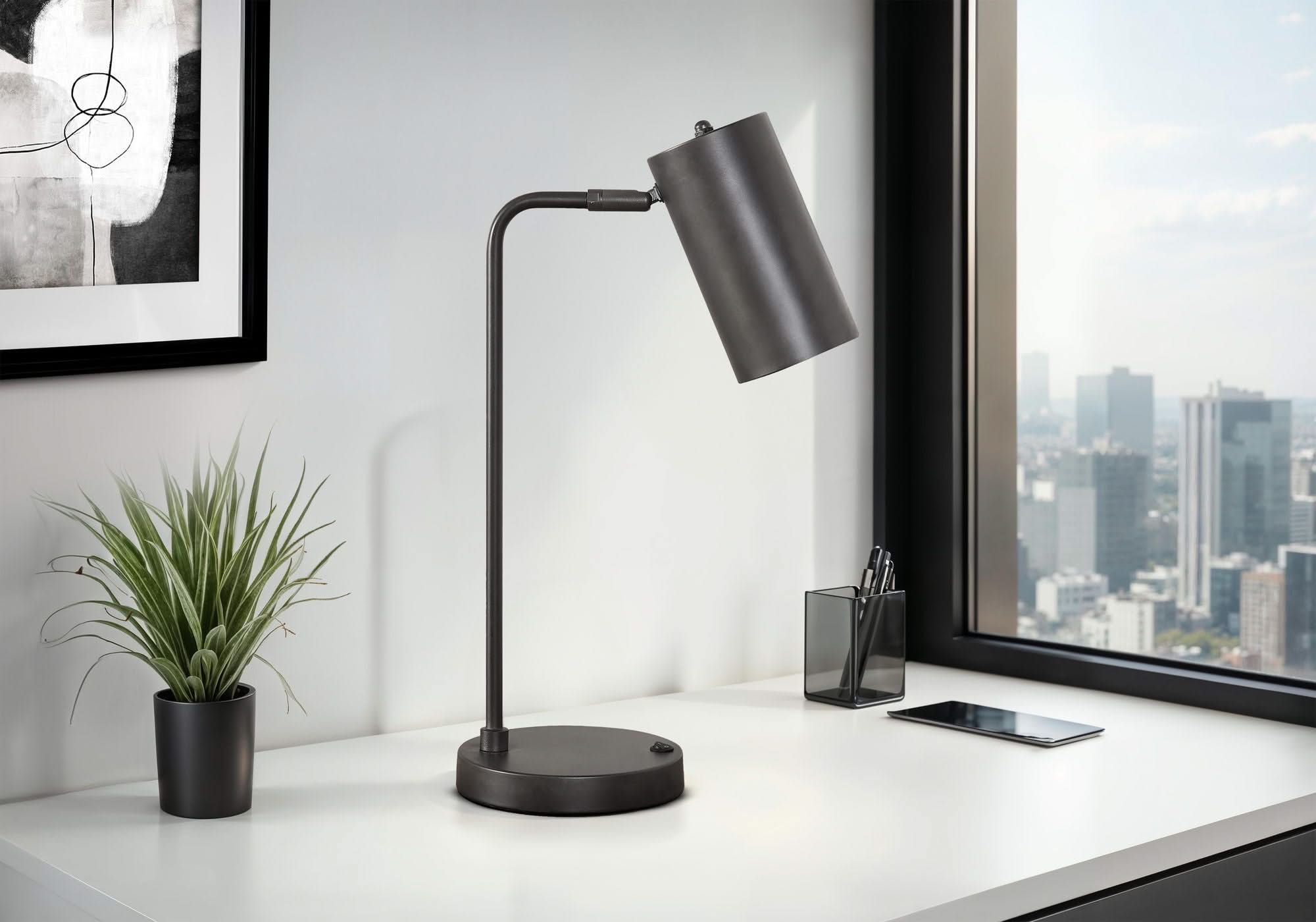 Lighting, Table Lamp, USB Port Included, Modern - Gray