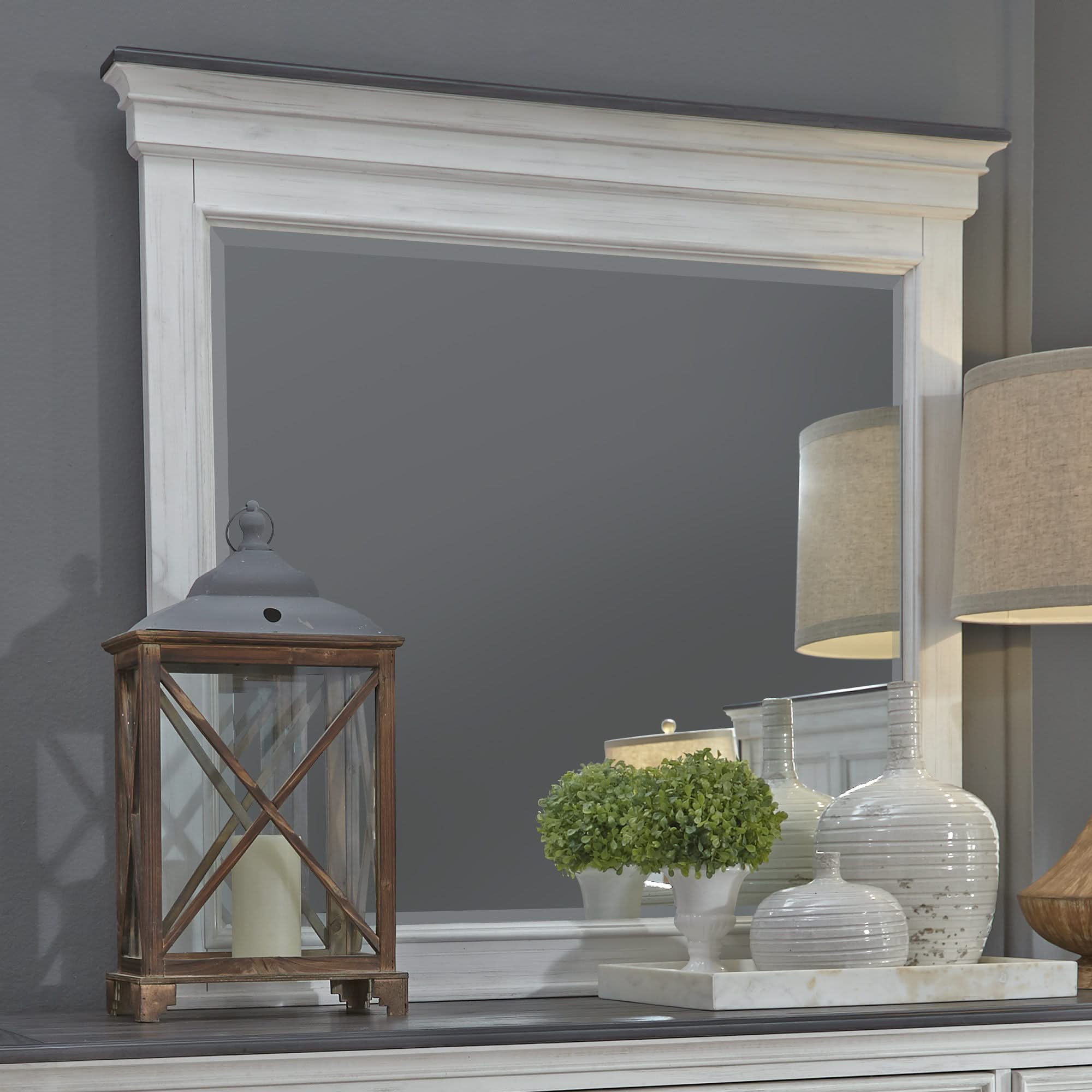 Allyson Park - Crown Mirror - Wirebrushed White / Charcoal