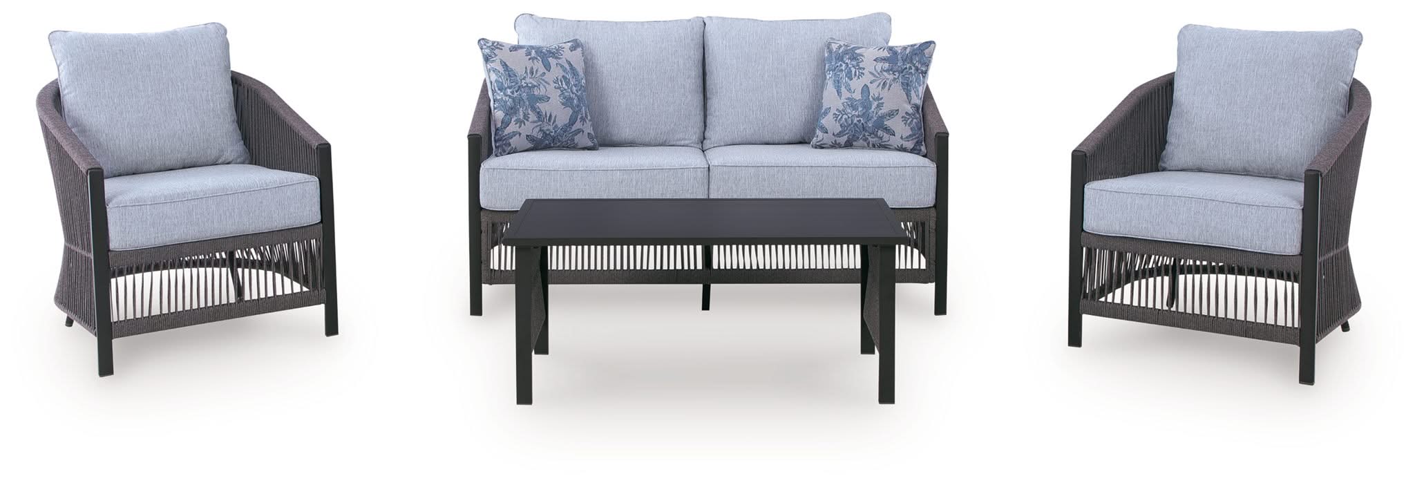 Bridges Beach - Loveseat, Lounge Chairs, Table Set (Set of 4) - Gray