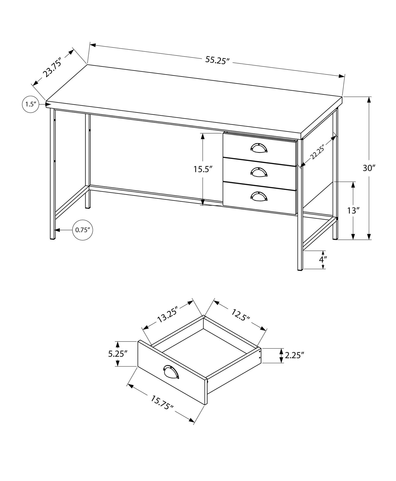 Computer Desk For Home Office, Laptop, 3 Storage Drawers, Contemporary & Moder