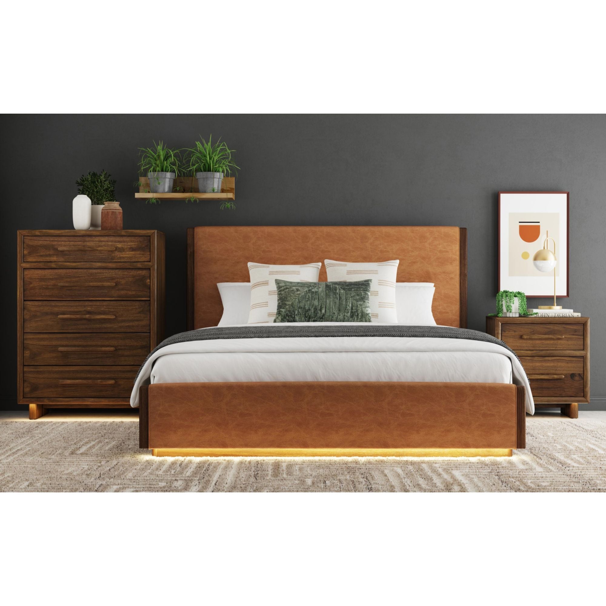 Brisbane - Nightstand With USBC And LED - Brown