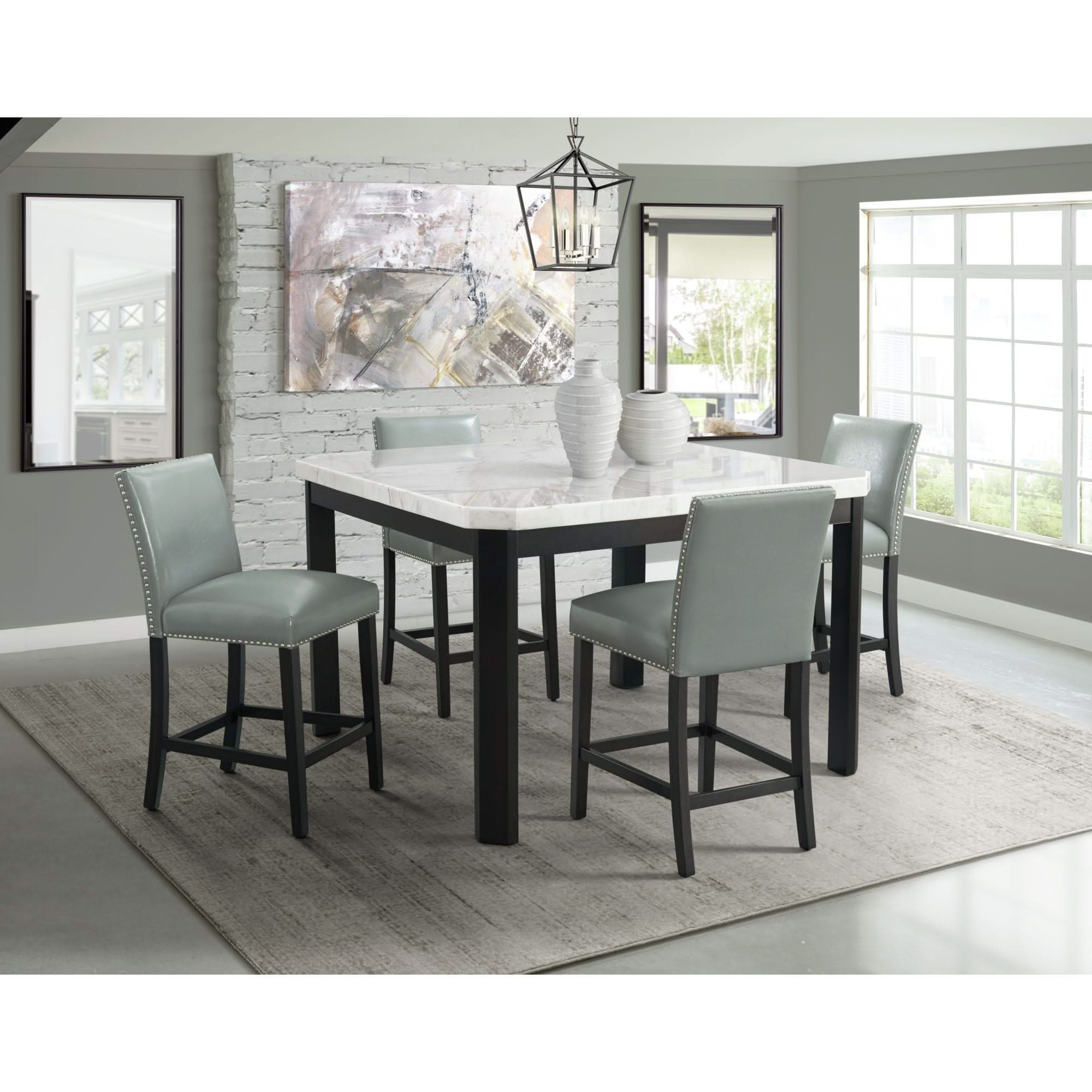 Francesca - 5 Piece Square Counter Dining Set (Table & Four Chairs) - White Marble