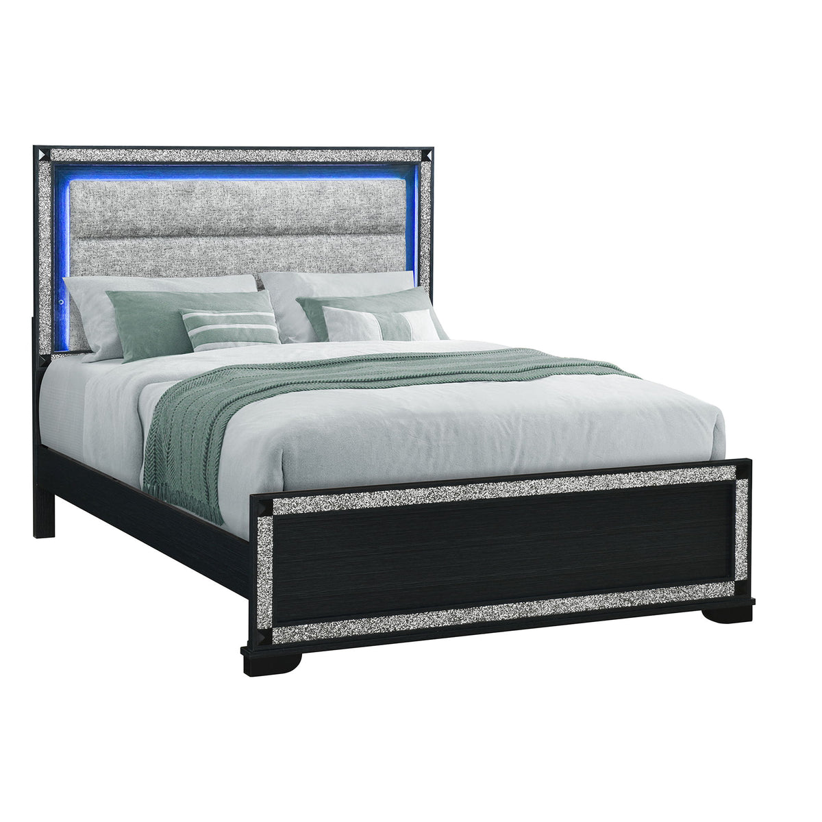 Soulmarie - Bed With LED Lighting And Padded Headboard