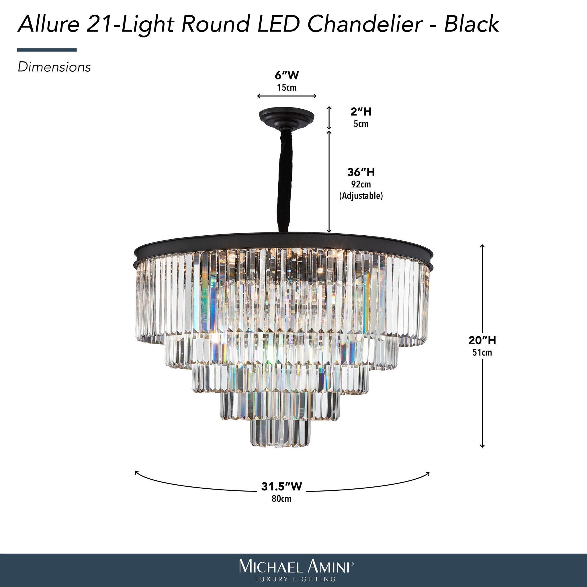 Michael Amini Lighting - Allure 21-Light Round Crystal Chandelier - Matte Black / Pearl Silver