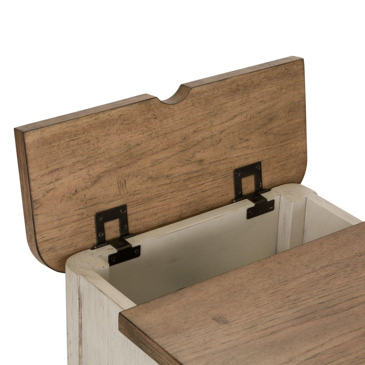 Farmhouse Reimagined - Door Chair Side Table With Charging Station - Antique White / Chestnut Tops