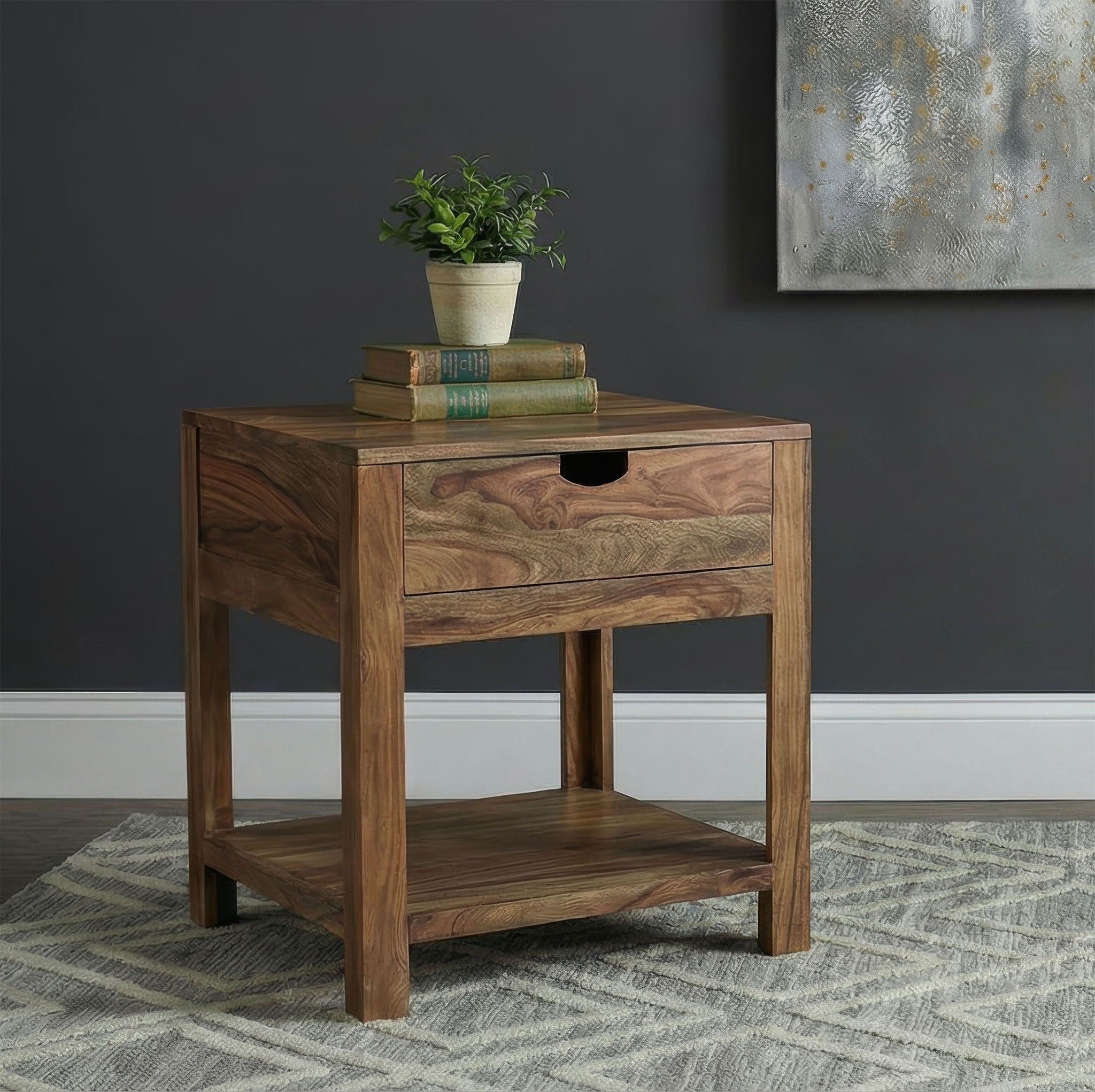 Esther 1-drawer Solid Wood Side End Table Natural Sheesham