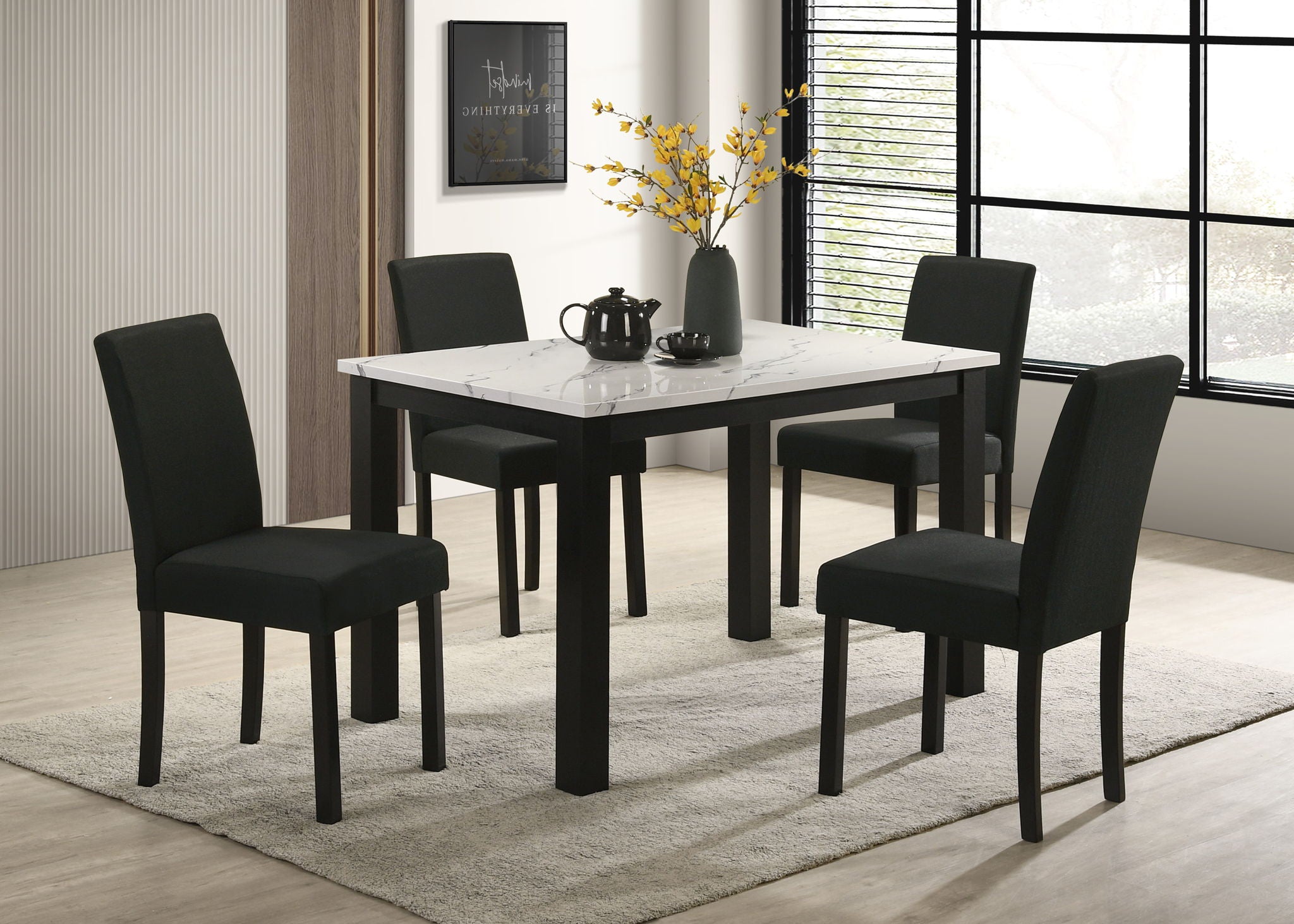 Resia - 5 Piece Dining Room Set - White / Black