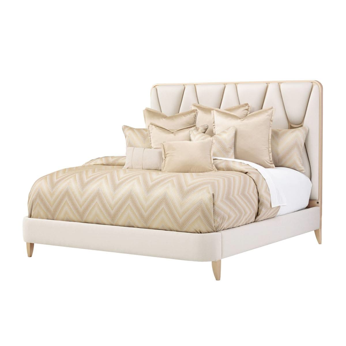 La Rachelle Champagne Modern Glam 5 PC Bedroom Set with Queen Bed (Headboard, Footboard and Rails), Dresser and Mirror