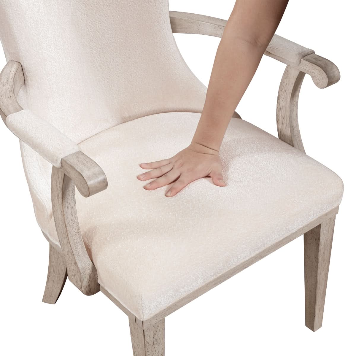 Santa Cruz Light Wood Contemporary 7PC Dining Set with Upholstered Chairs and Pedestal Base