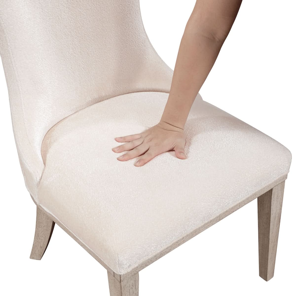 Santa Cruz Light Wood Contemporary 7PC Dining Set with Upholstered Chairs and Pedestal Base