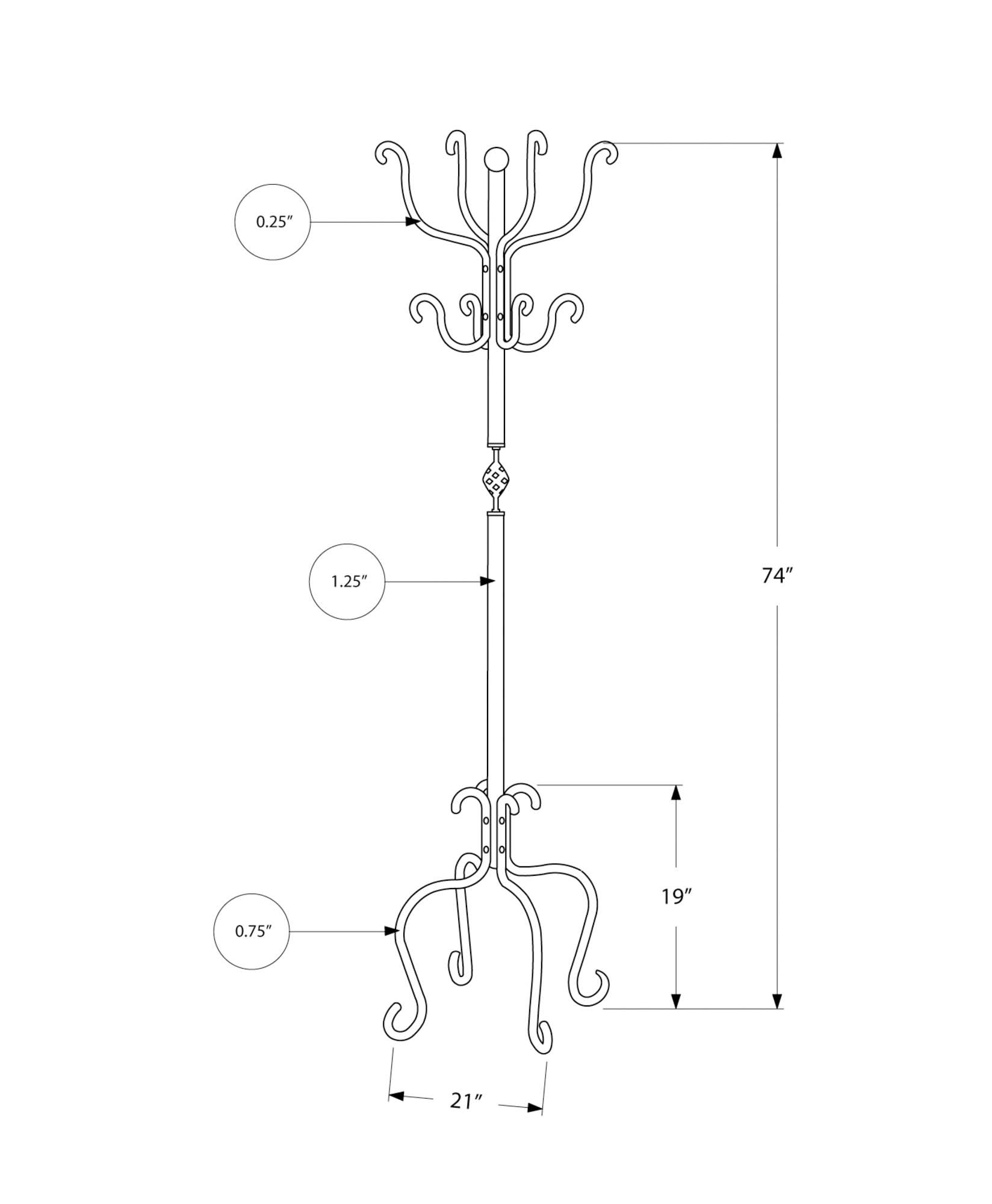 Coat Rack, Hall Tree, Free Standing, 8 Hooks, Entryway, Transitional - Black