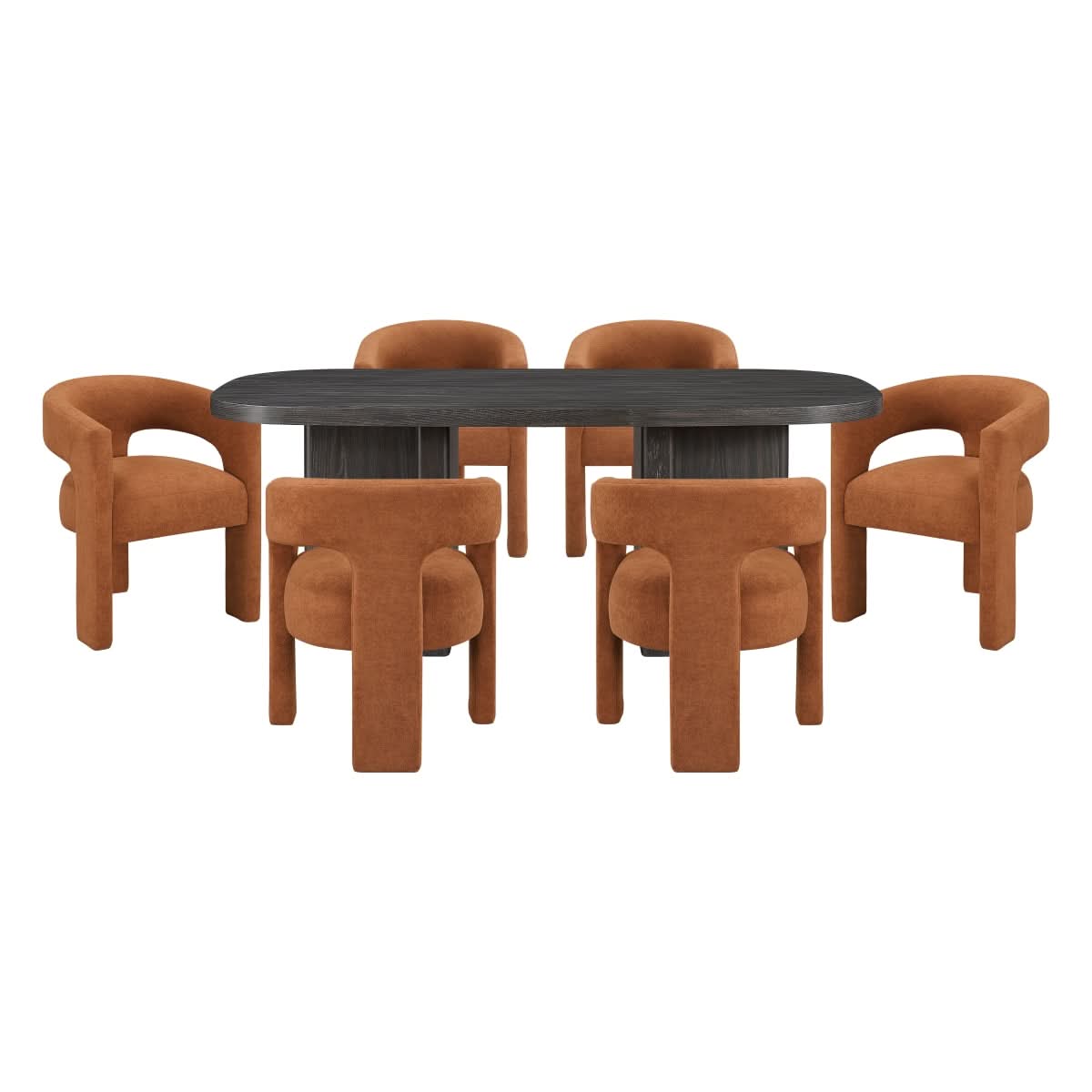 Danford Ebony Contemporary 7PC Dining Set with Textured Wood Grain Table and Boucle Chairs