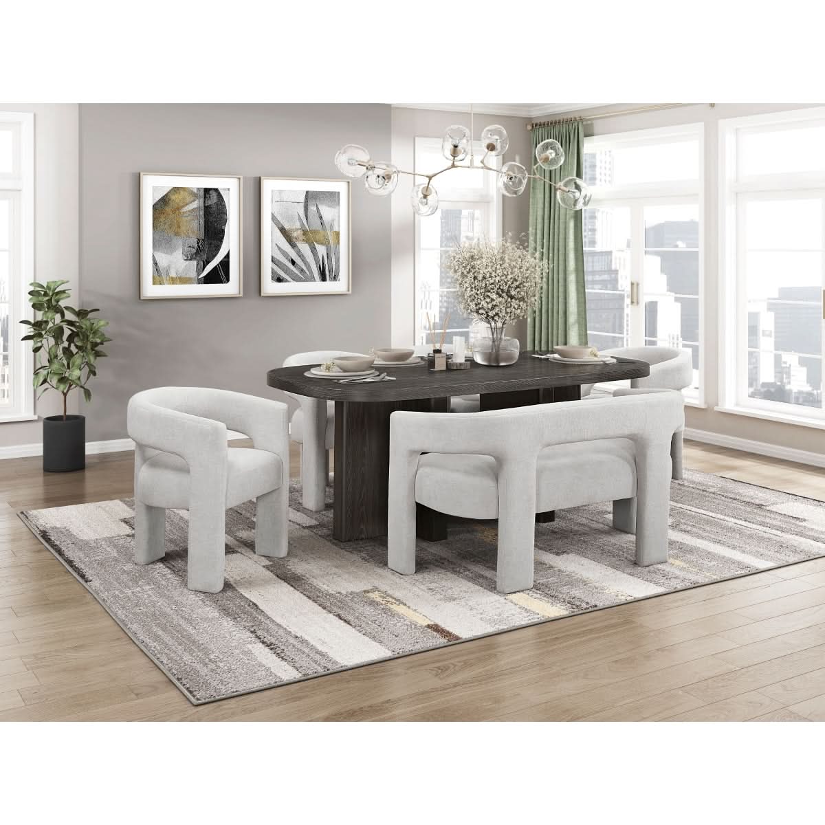 Helen Contemporary Dining Chairs in Light Gray Black or Orange with Boucle Upholstery