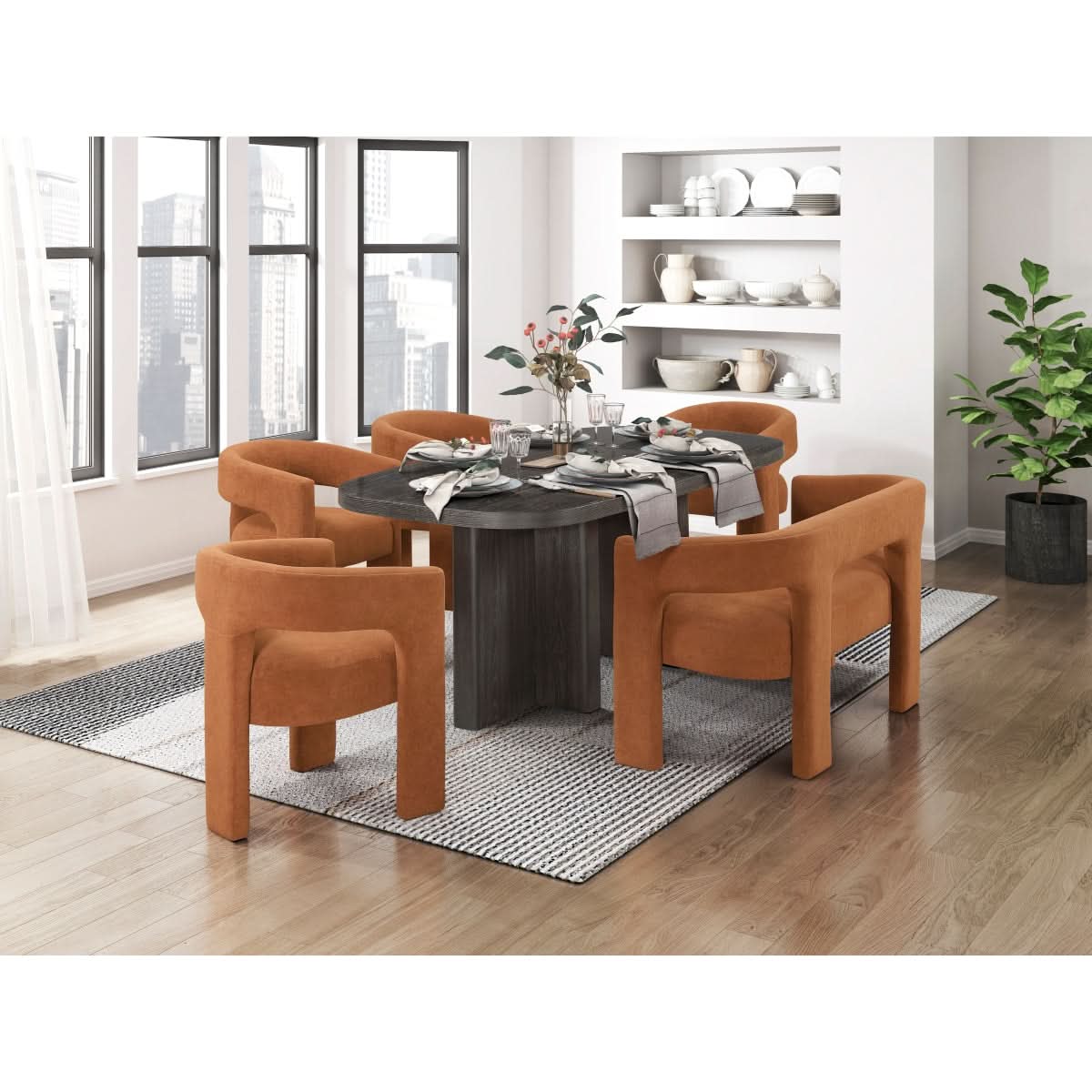 Helen Contemporary Dining Chairs in Light Gray Black or Orange with Boucle Upholstery