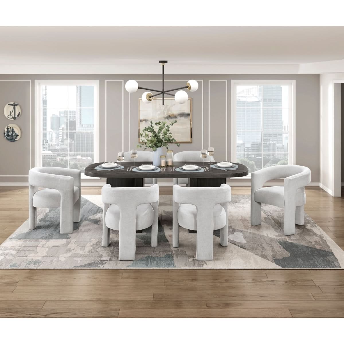 Helen Contemporary Dining Chairs in Light Gray Black or Orange with Boucle Upholstery
