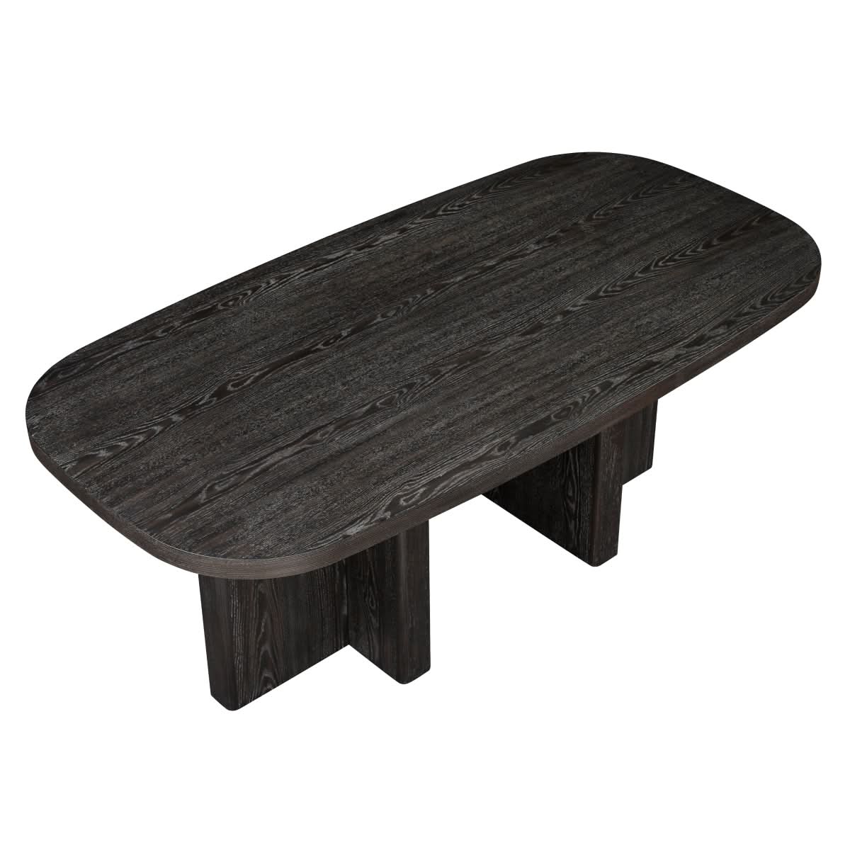 Danford Ebony Contemporary 7PC Dining Set with Textured Wood Grain Table and Boucle Chairs