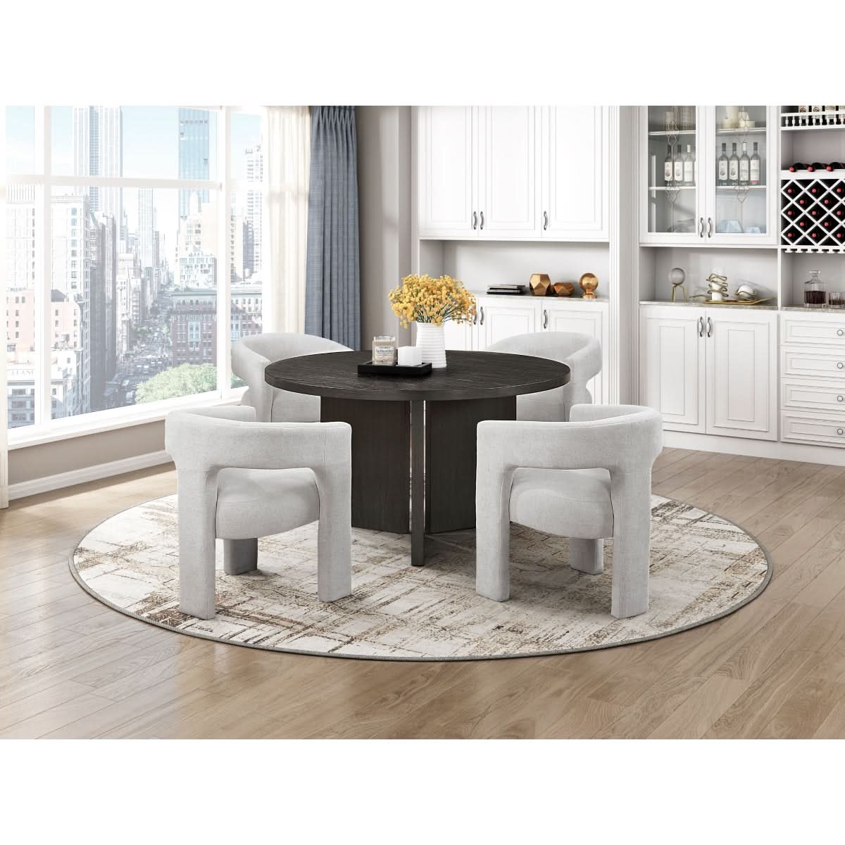 Helen Contemporary Dining Chairs in Light Gray Black or Orange with Boucle Upholstery