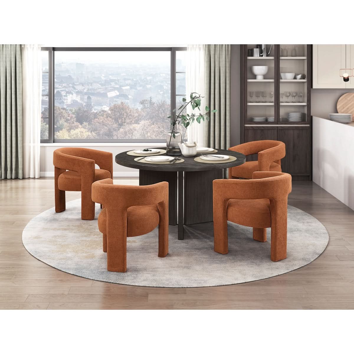 Helen Contemporary Dining Chairs in Light Gray Black or Orange with Boucle Upholstery