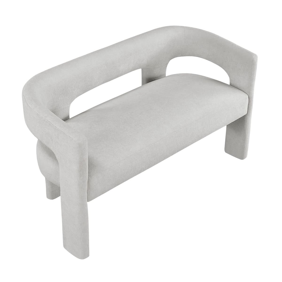 Helen Contemporary Dining Bench in Light Gray Black or Orange with Boucle Upholstery