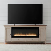 Fireplace TV Consoles - 80" Console With Fire FTS Set - Brown / White