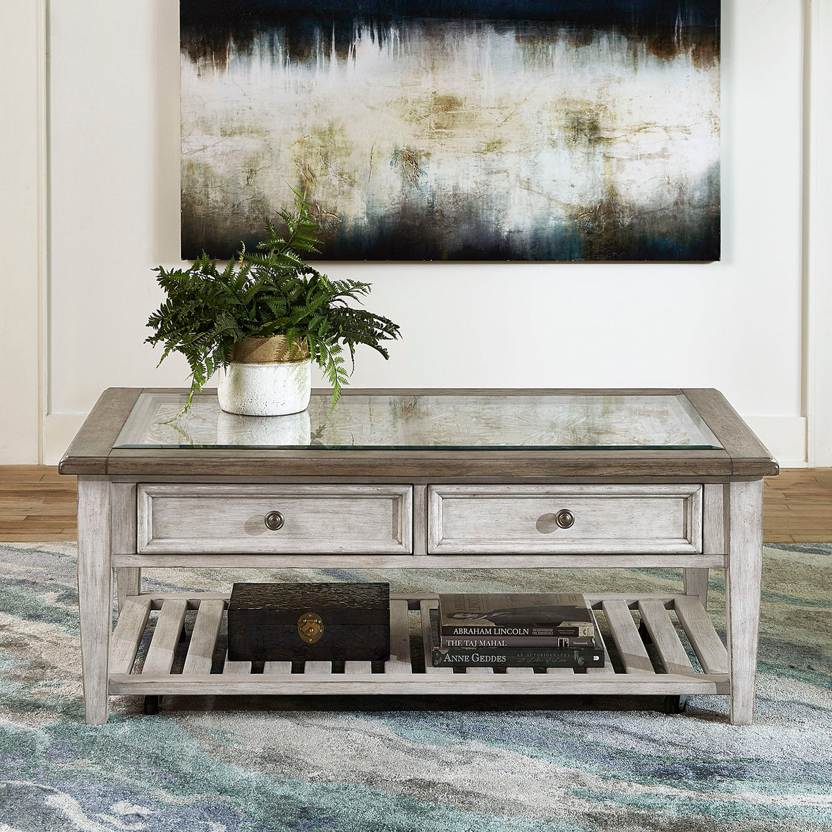 Heartland - 3 Piece Table Set - Antique White / Tobacco Tops