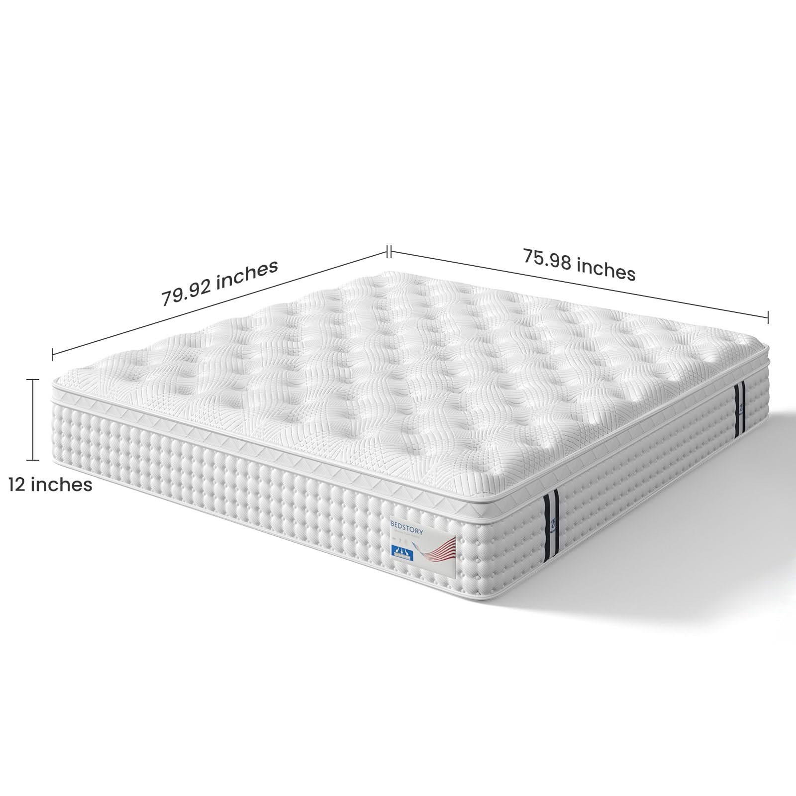 12" Hybrid Mattress, Memory Foam & Pocket Spring Bed, Medium Firm Comfort, Spine Support, Quiet & Breathable - White - King