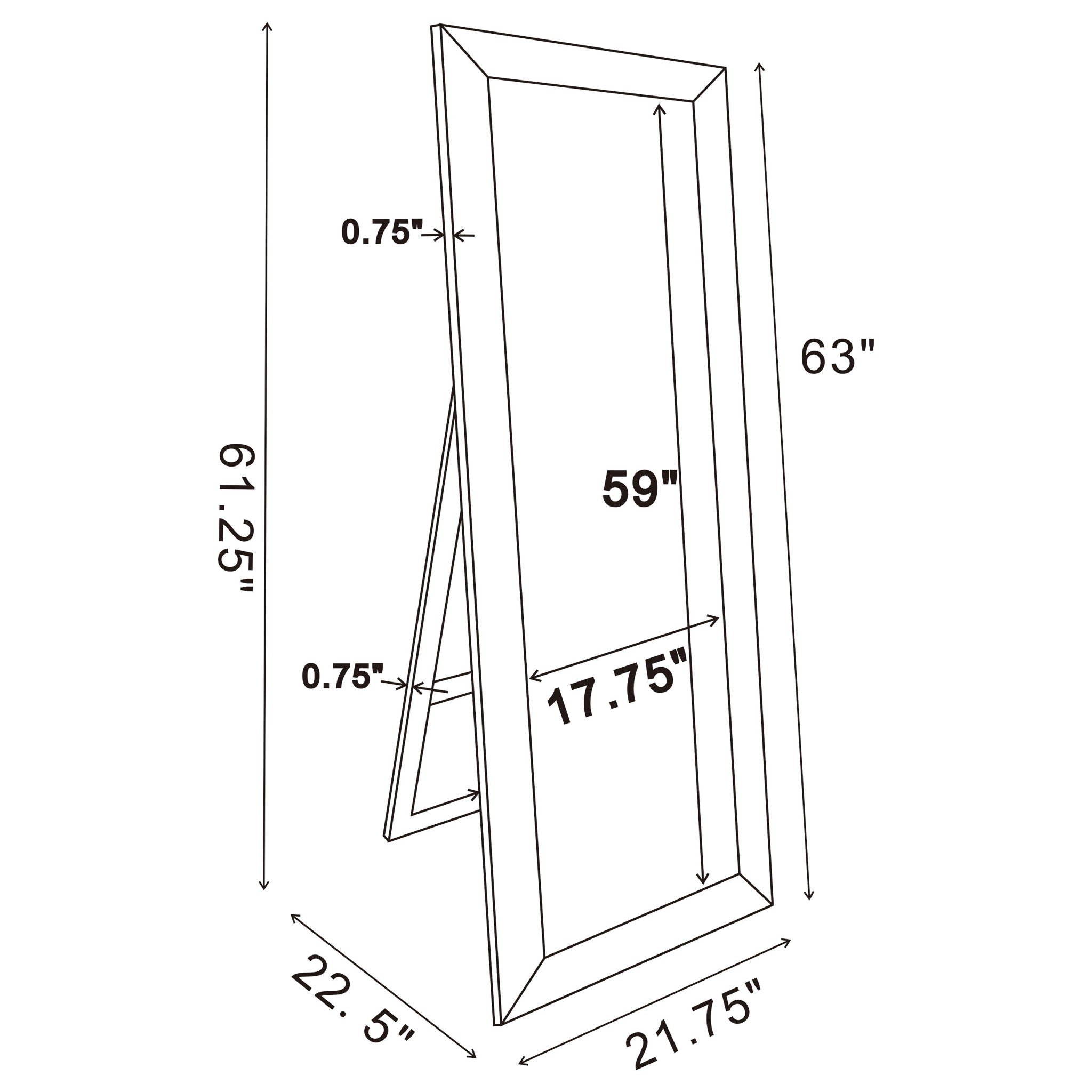 Soline 22 x 61 Inch Framed Standing Floor Mirror Silver