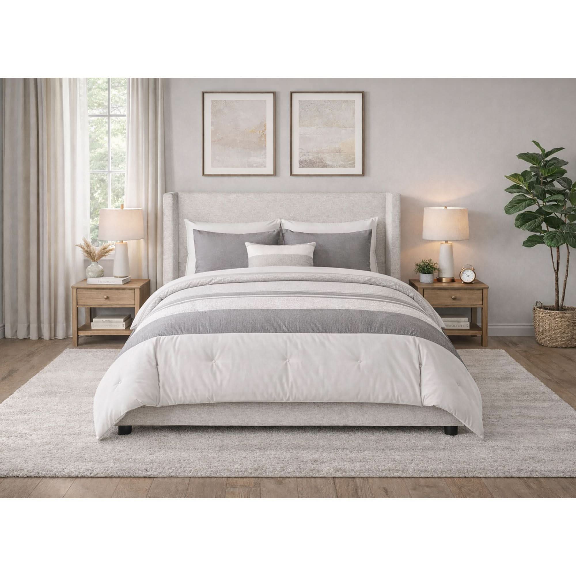 Angeline - Complete Queen Non-Storage Bed - Gray Fabric