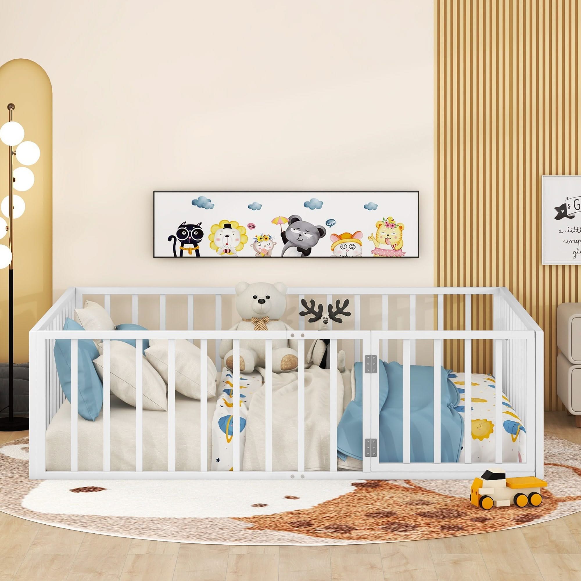 Metal Floor Bed Frame With Fence And Door
