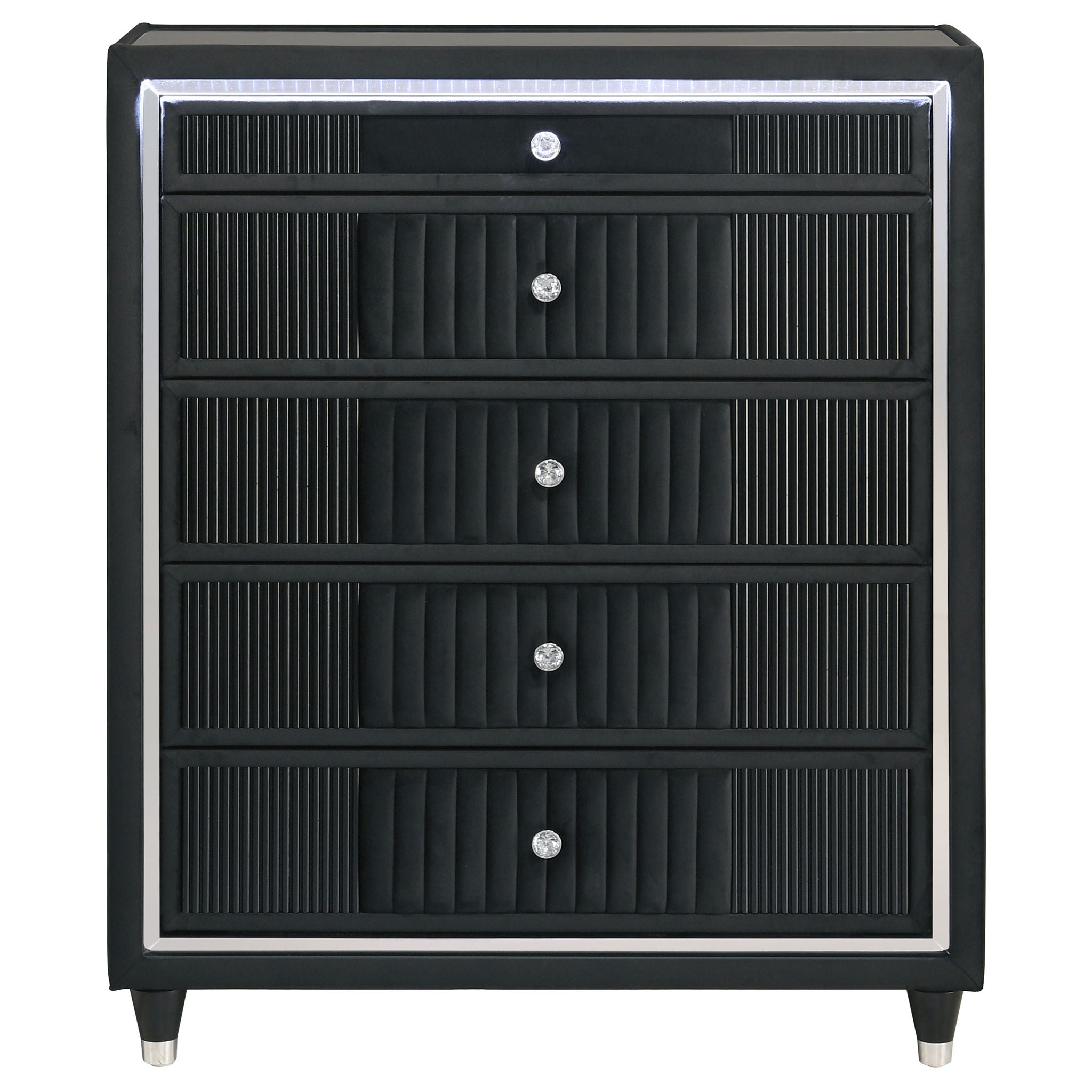 Ravenne 5-drawer Velvet Upholstered LED Chest of Drawers Black