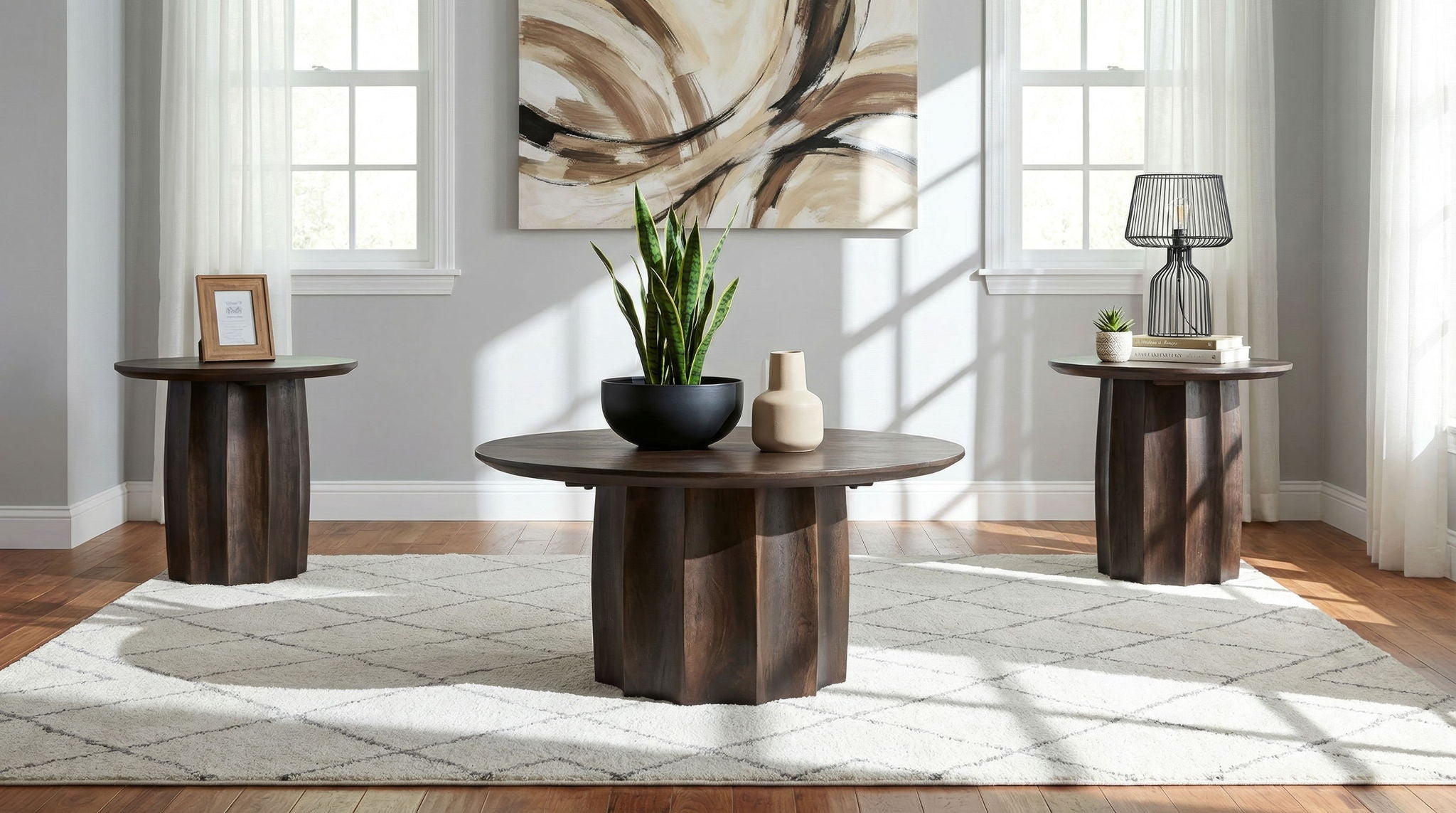 Cayenne 3-piece Solid Mango Wood Coffee Table Set Walnut
