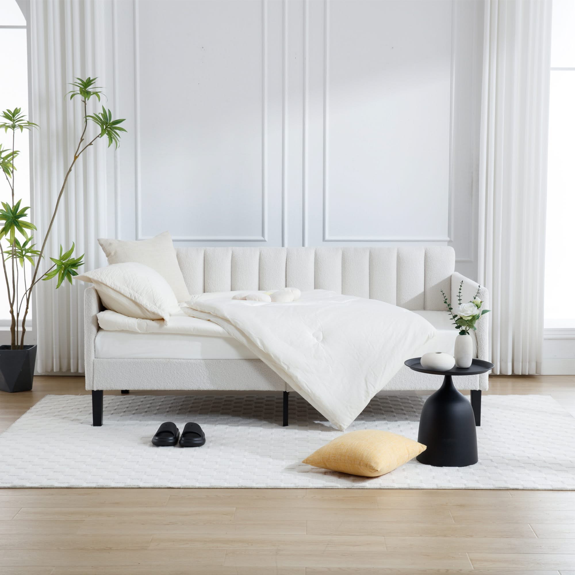 Elena - Boucle Upholstered Daybed, Ribbed Tufted Backrest