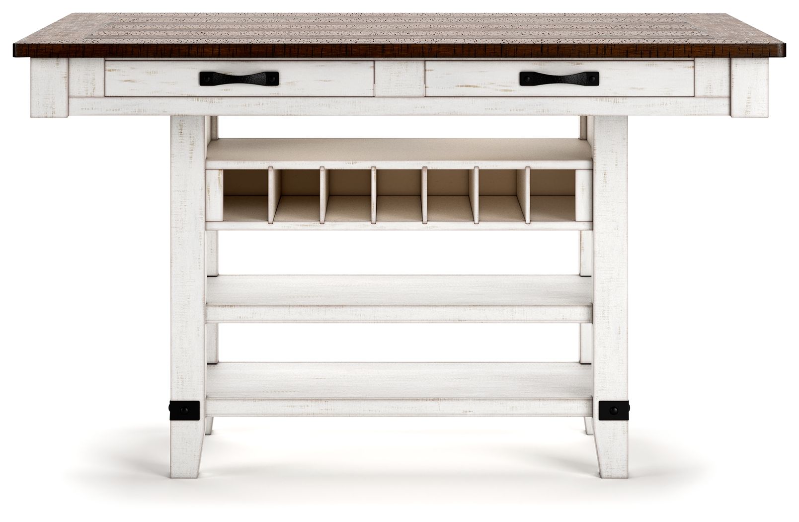 Valebeck - Rect Dining Room Counter Table With Wine Rack - White / Brown