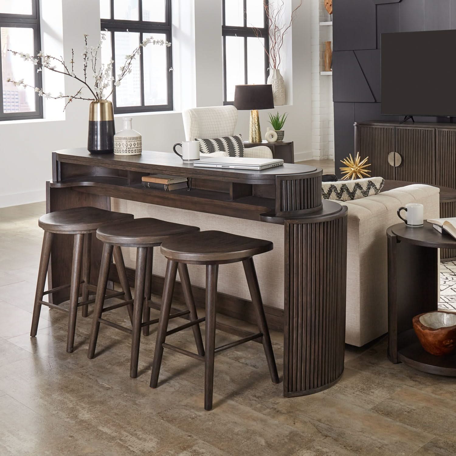 City View - 4 Piece Table Set (Console Bar Table & 3 Console Stools) - Coffee Bean