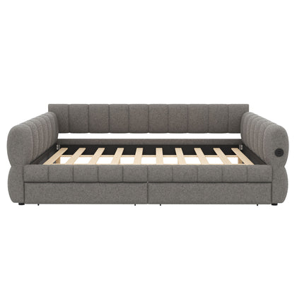 Upholstered Platform Bed With USB Charging And 2 Storage Drawers