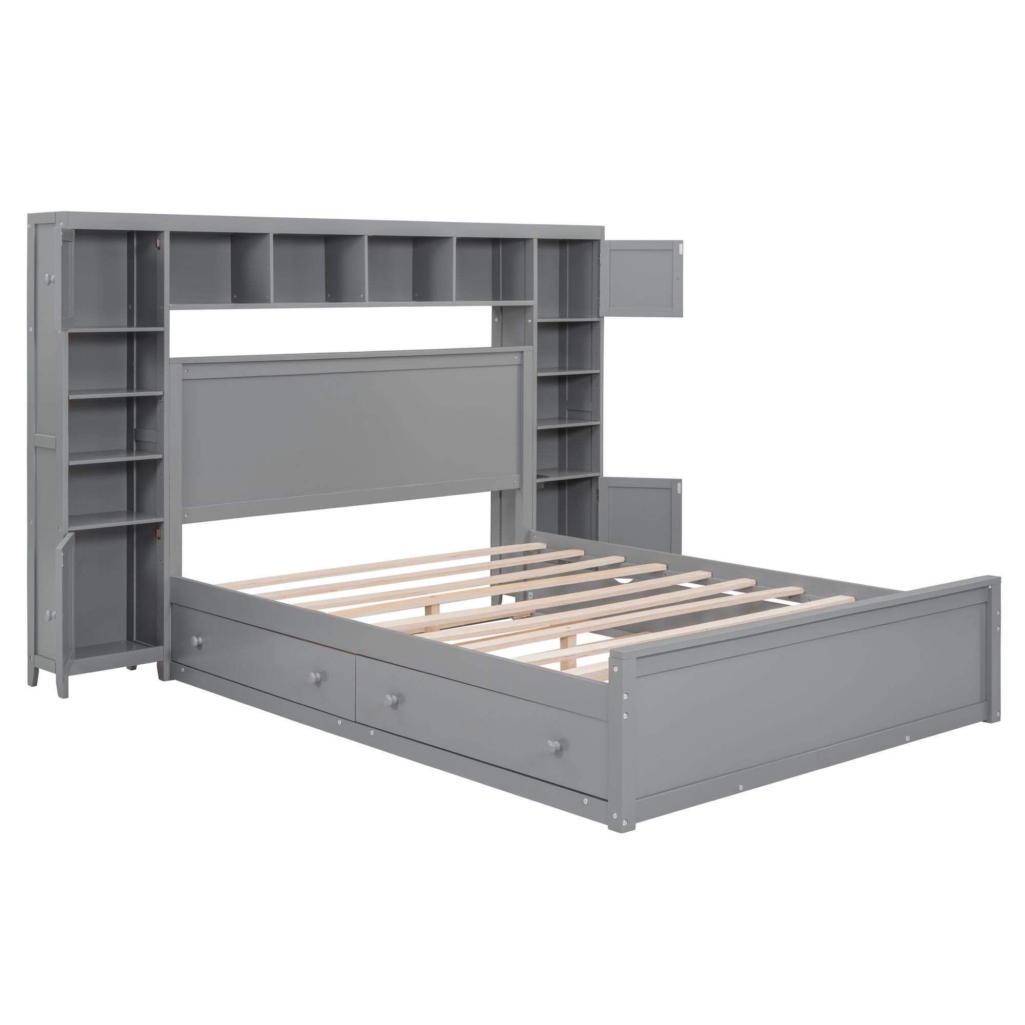 Bed With All In One Cabinet, Shelf And Sockets, Twin Long Trundle