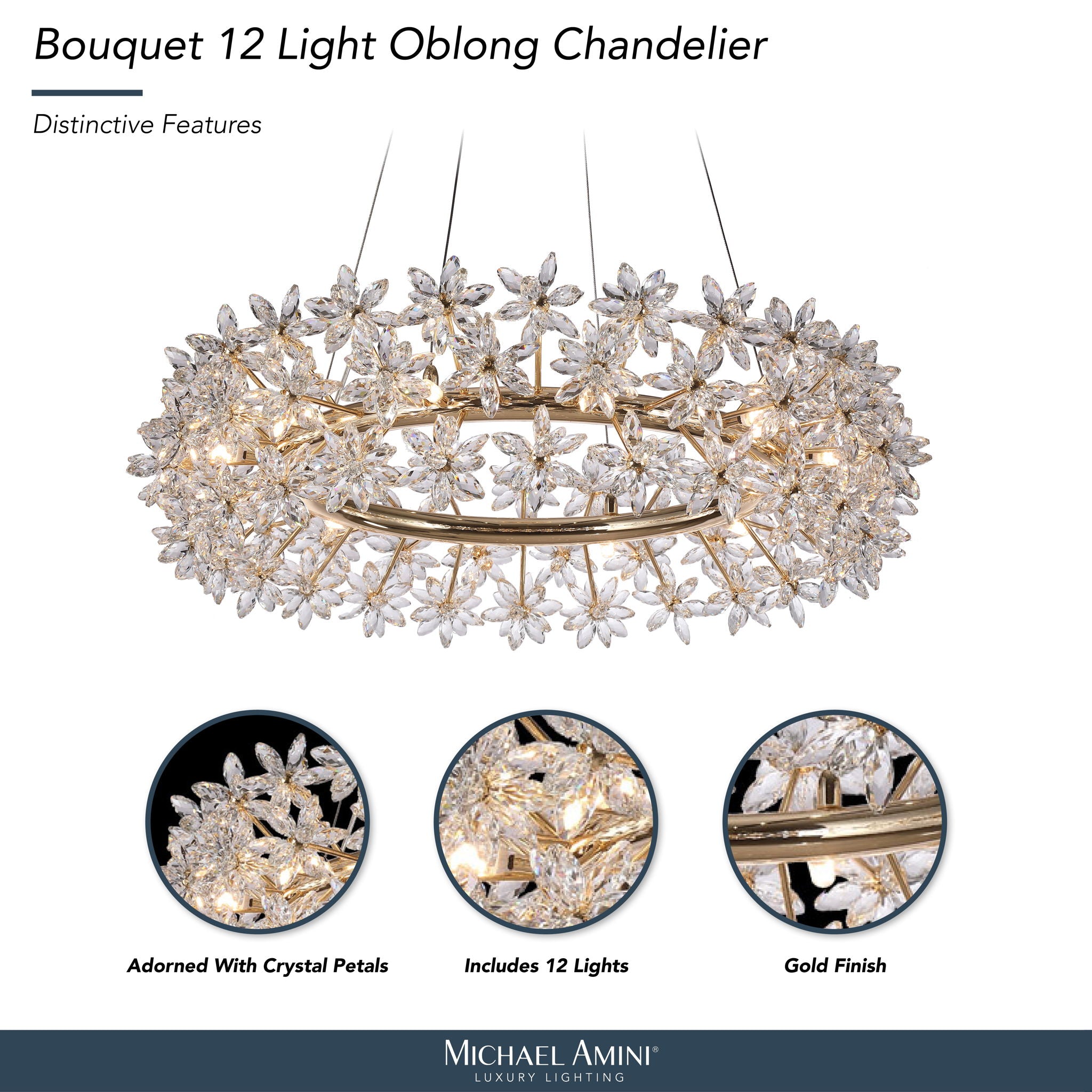 Michael Amini Lighting - Bouquet Round 32" Crystal Chandelier - Gold