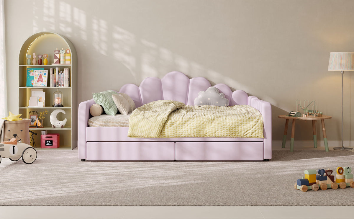 Shell Shaped Upholstered Daybed Frame With Slats