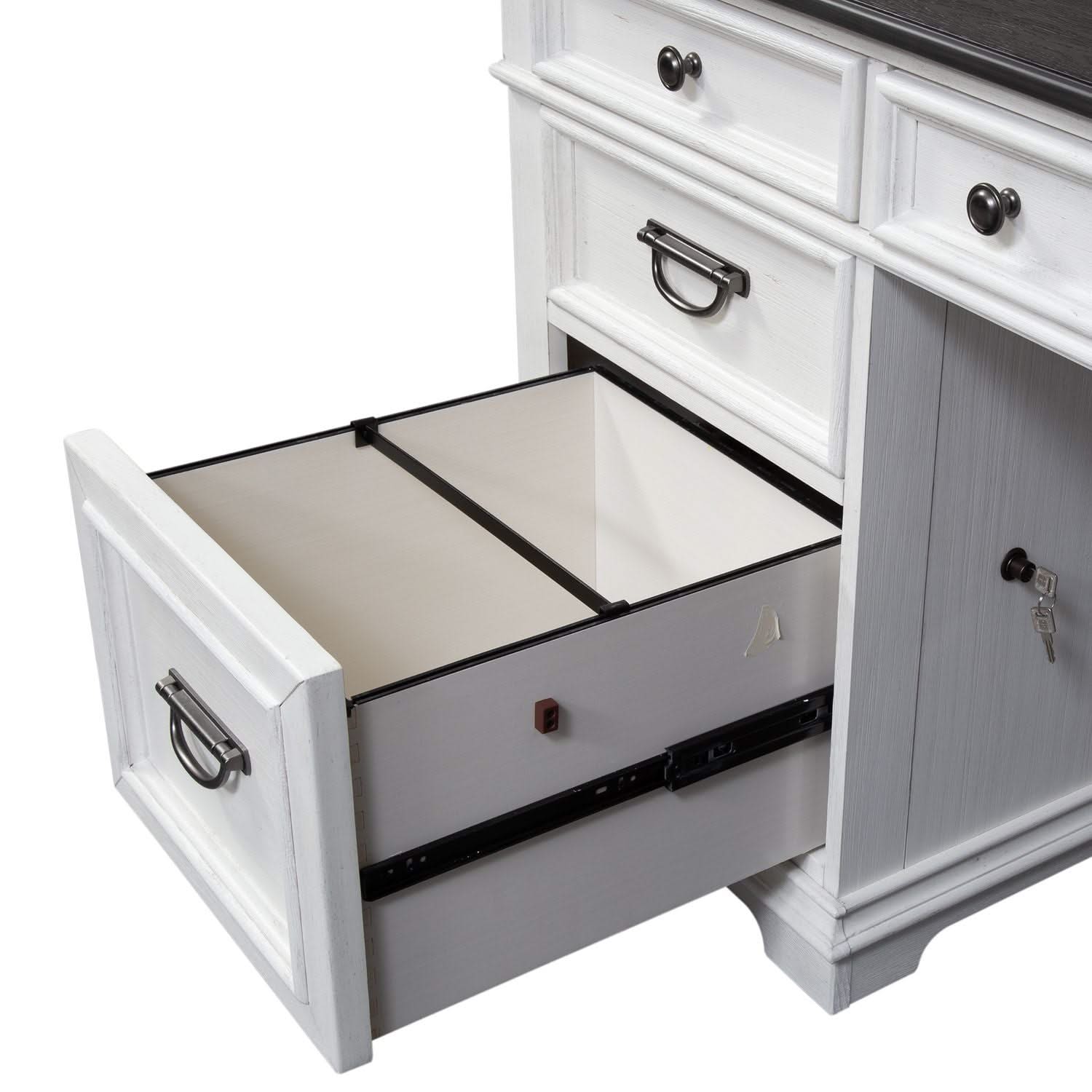 Allyson Park - Optional L Shaped Desk Set - Wirebrushed White / Charcoal