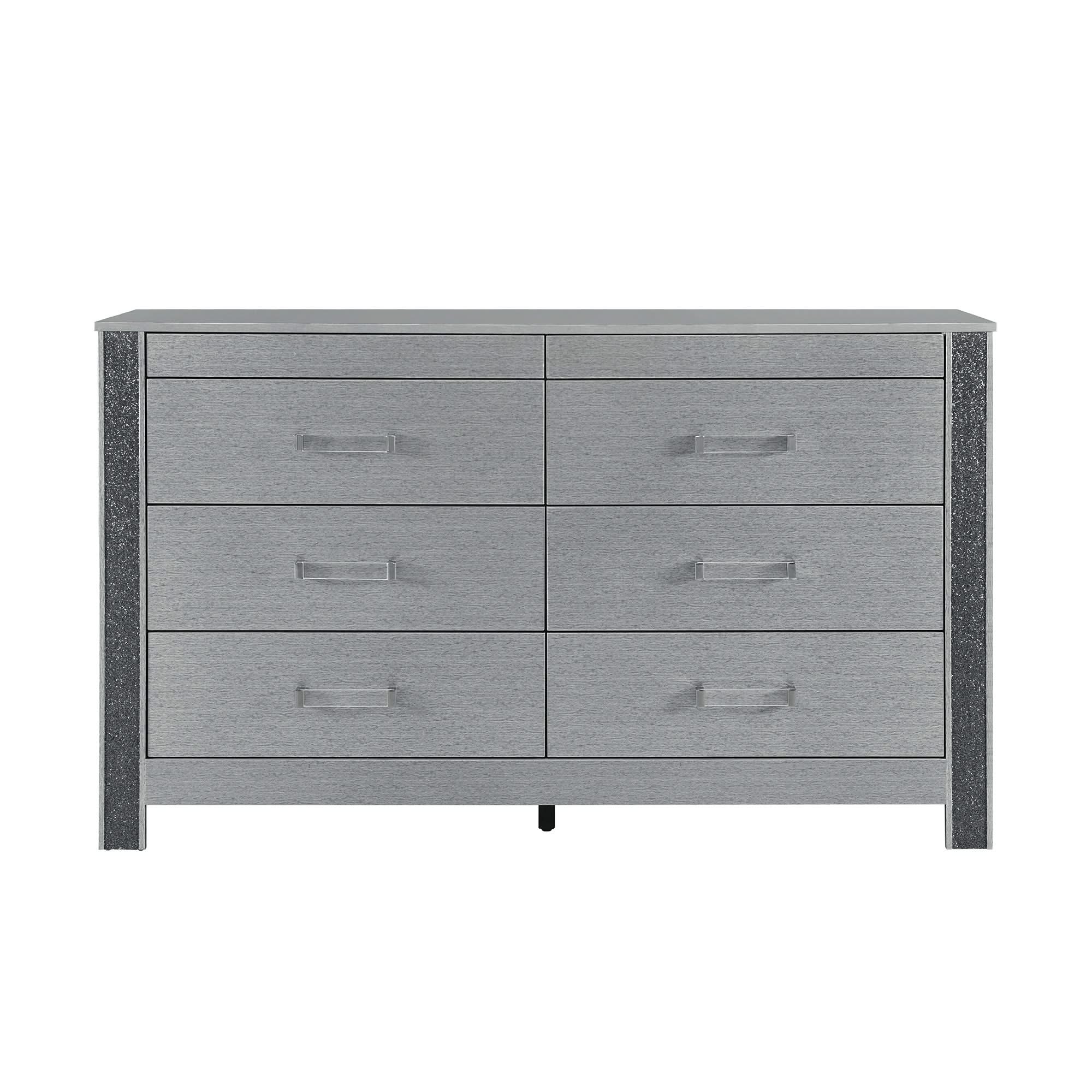 Lorenzo - Dresser With Hidden Jewelry Compartment And Bar Handles In - Silver
