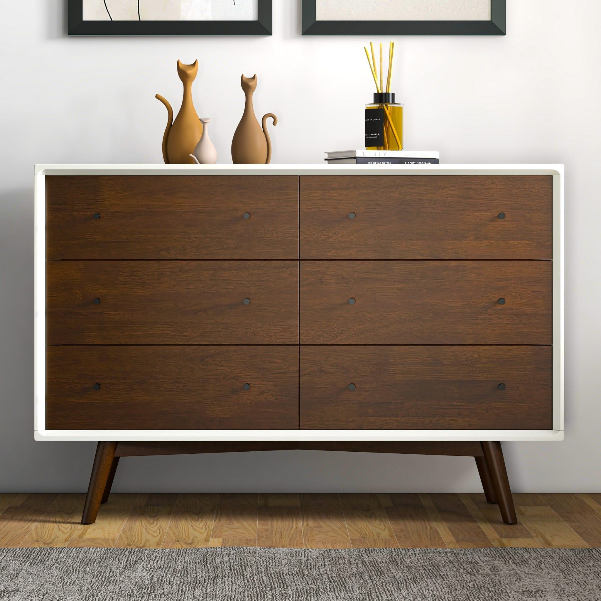 Dresser 6 Drawer - Dark Brown / White