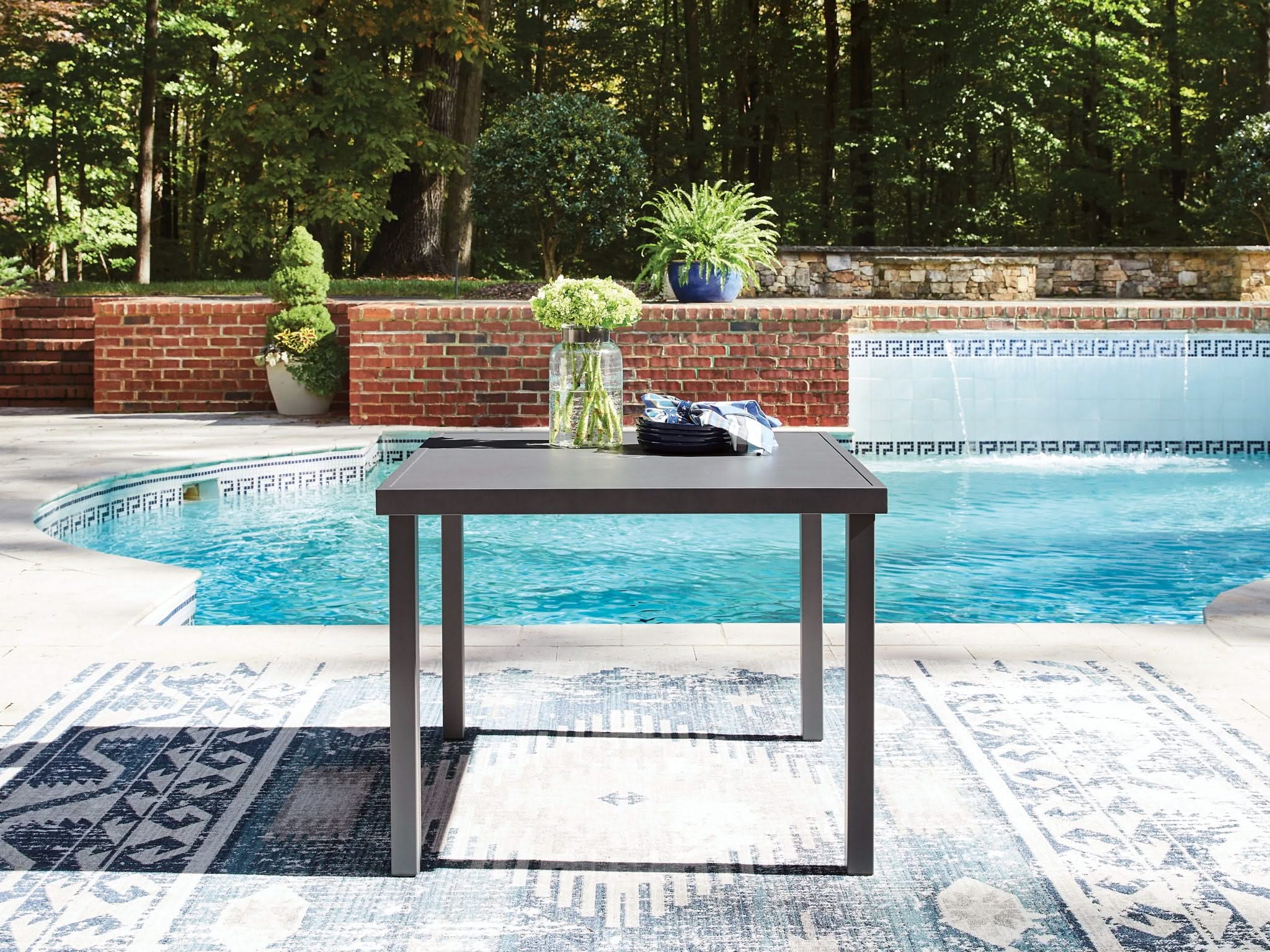 Rocky Creek - Square Dining Table With Umbrella Option - Gray