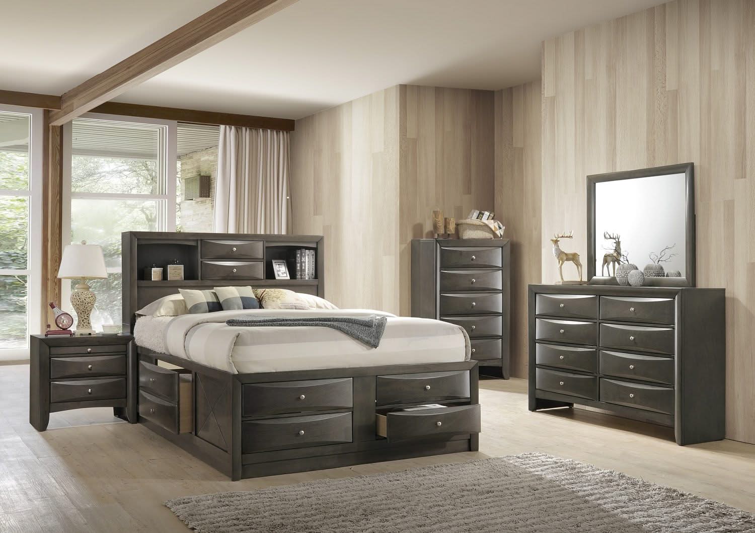 Emily - Queen 5 Piece Bedroom Set - Gray