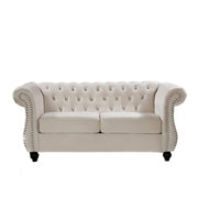 Chesterfield Button Tufted Loveseat With Rolled Arms - Ivory - Exclusive Furniture